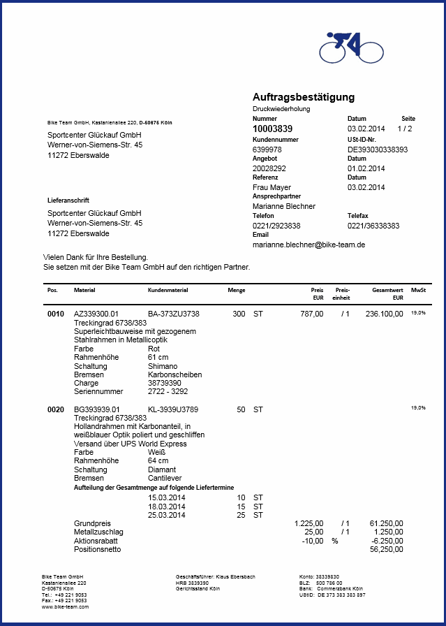 SAP Formular Auftragsbestätigung zum Festpreis | solidforms