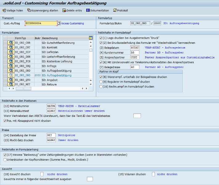 Customizing eines SAP Formulars