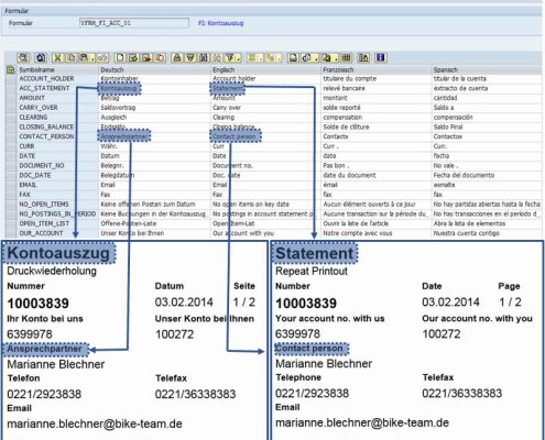 Pflege der Beschriftungen zum SAP Formular Kontoauszug als PDF basiertes Druckformular