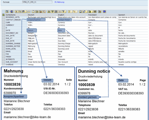 Pflege der Beschriftungen SAP Formular Mahnung auf Basis der SAP Interactive Forms by Adobe