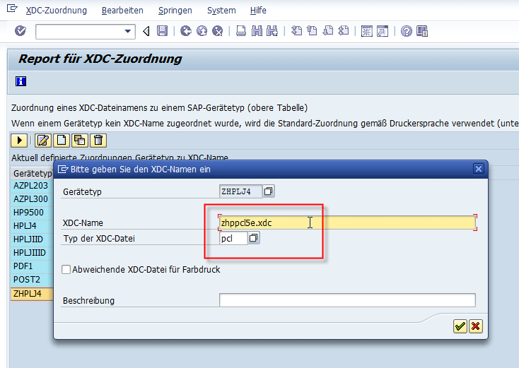 Schachtsteuerung SAP Adobe Forms Geraetetyp zu XDC 2
