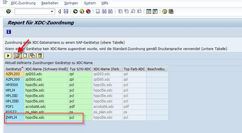 Schachtsteuerung SAP Adobe Forms Geraetetyp zu XDC