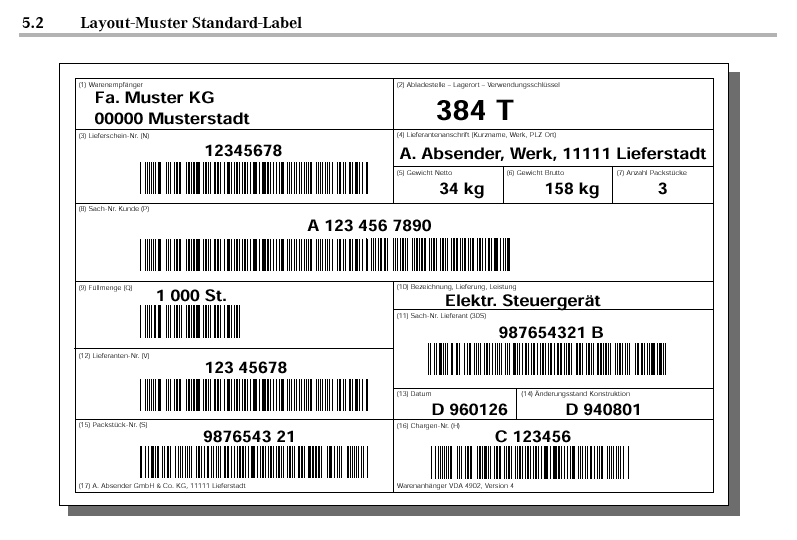 VDA 4902 Standard Label